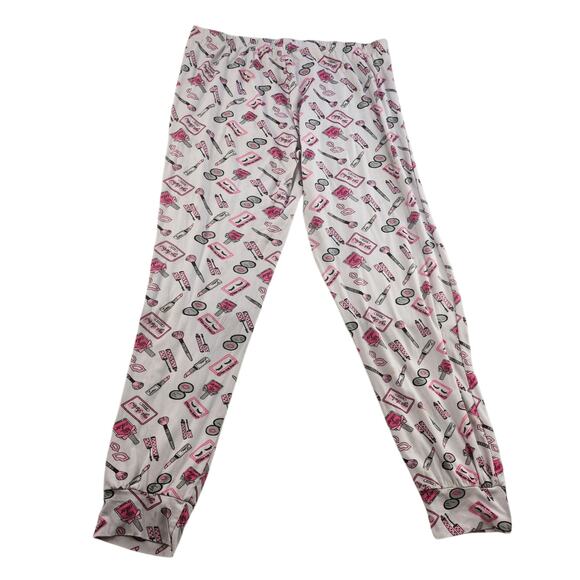 Makeup Pajama Pants Juniors 3X White Pink Nail Polish Lipstick Loungewear Comfy - Picture 4 of 12